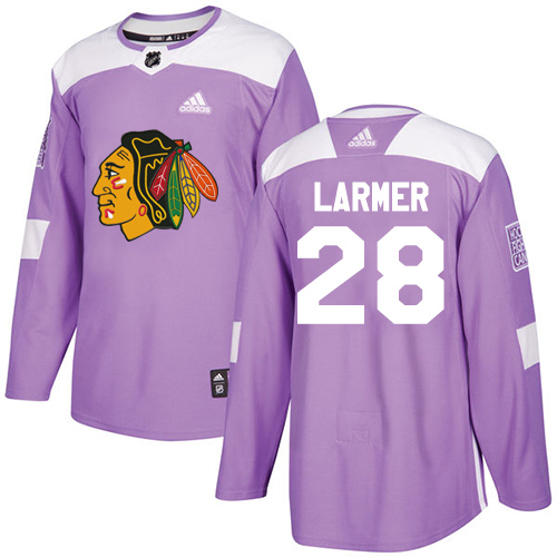 Adidas Blackhawks #28 Steve Larmer Purple Authentic Fights Cancer Stitched NHL Jersey